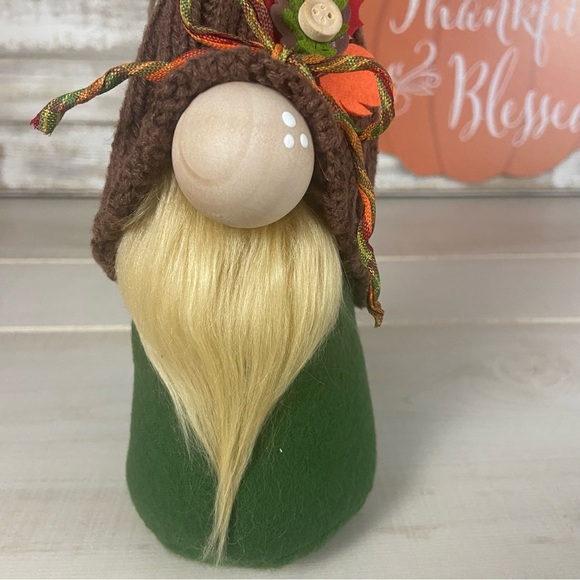Handmade Green Gnome Fall Harvest Autumn Farmhouse Home Decor Brown Sweater Hat - Picture 10 of 10